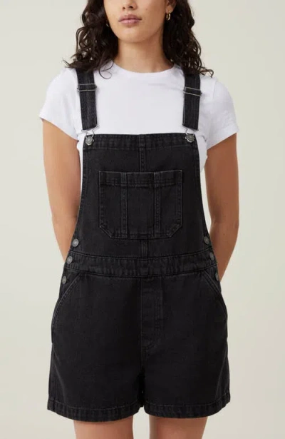 Cotton On Short Denim Overall In Graphite Black
