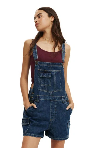 Cotton On Short Denim Overall In Nordic Blue Cargo
