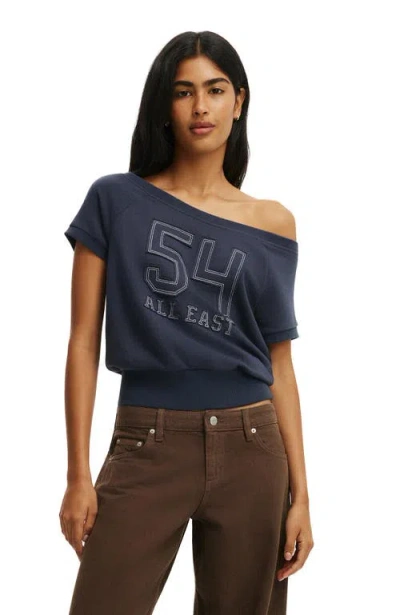 Cotton On Short Sleeve Off Shoulder Sweatshirt In Blue