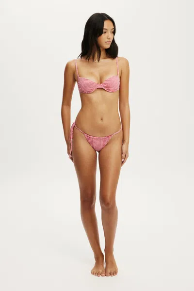 Cotton On Side Tie Gathered Brazilian Bikini Bottom In Red Mini Gingham