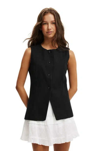 Cotton On Sienna Linen Cotton Vest In Black