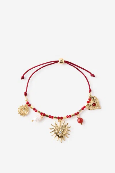 Cotton On Single Bracelet In Up Gold Burgundy Multi Charm
