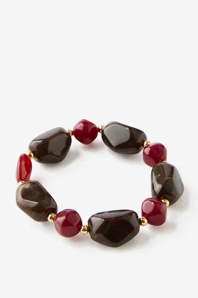 Cotton On Single Bracelet In Up Gold Choc Burgundy Stretch Beads
