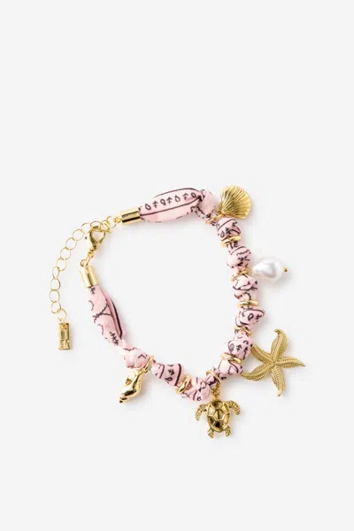 Cotton On Single Bracelet In Up Gold Pink Bandana Charms