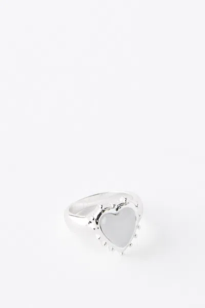 Cotton On Single Ring In Up Silver Dotted Heart Stone