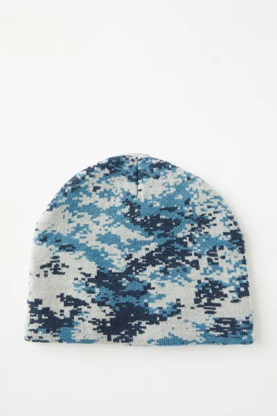 Cotton On Skull Beanie In Navy/blue/grey/pixel Storm