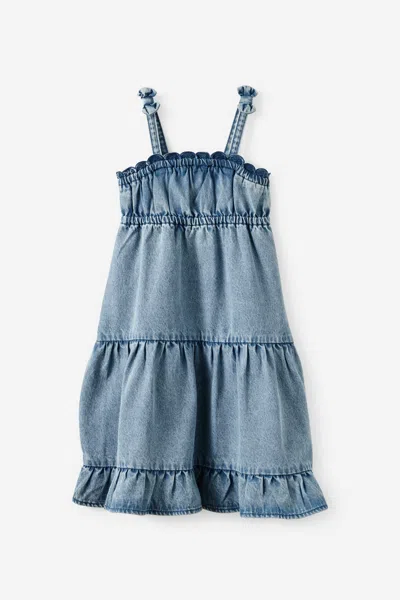 Cotton On Kids' Sleeveless Denim Tiered Dress In Blue