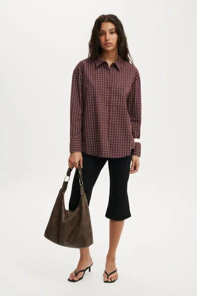 Cotton On Sloane Oversized Shirt In Burgundy
