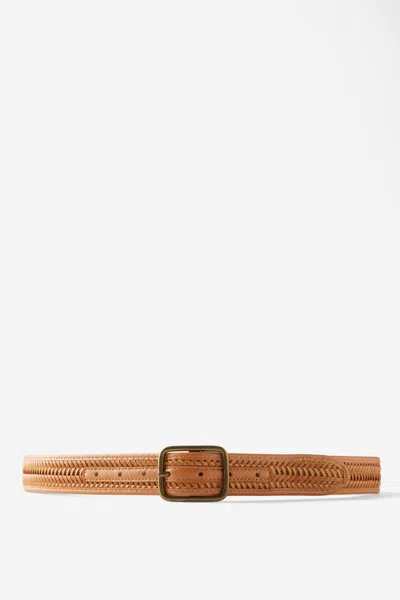 Cotton On Snake Bite Braided Belt In Tan/burnished Gold