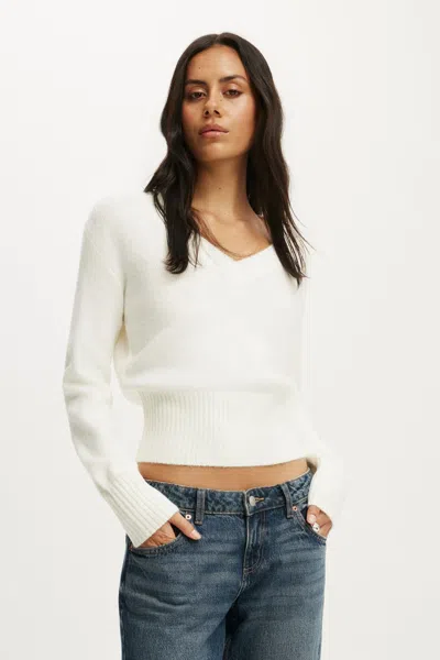 Cotton On Softest Luxe Cinched V Neck Knit In White