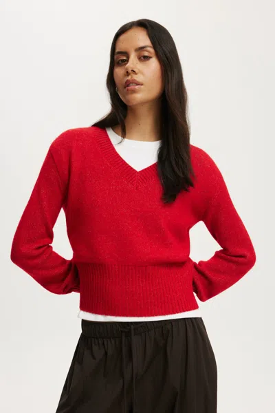 Cotton On Softest Luxe Cinched V Neck Knit In Red