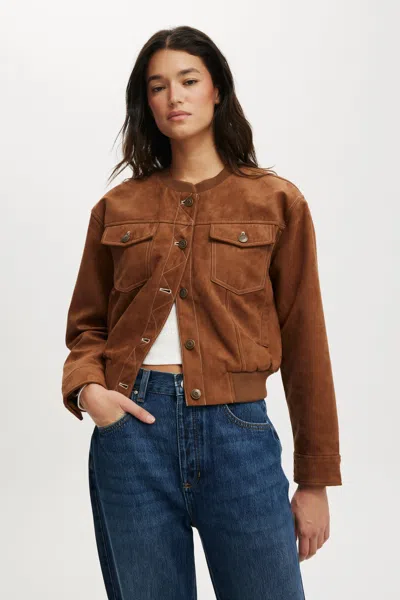 Cotton On Sophia Faux Suede Utility Bomber In Brown