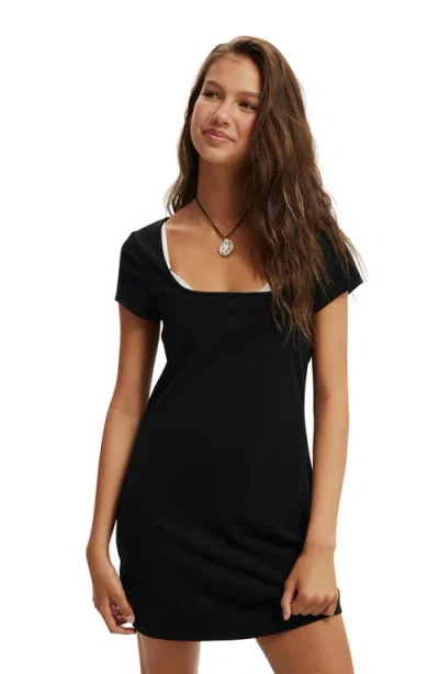 Cotton On Square Neck Bella Mini Dress In Black