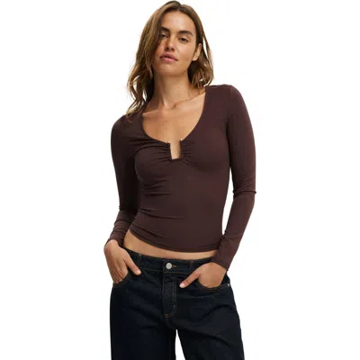 Cotton On Steffi Trim Long Sleeve Top In Brown