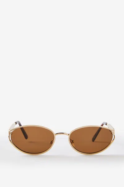Cotton On Stevie Metal Cat Eye Sunglasses In Gold/brown