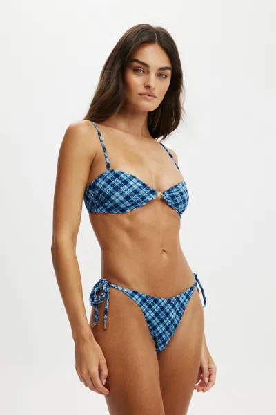 Cotton On Strapless Micro Bandeau Bikini Top In Tessa Check Navy Texture