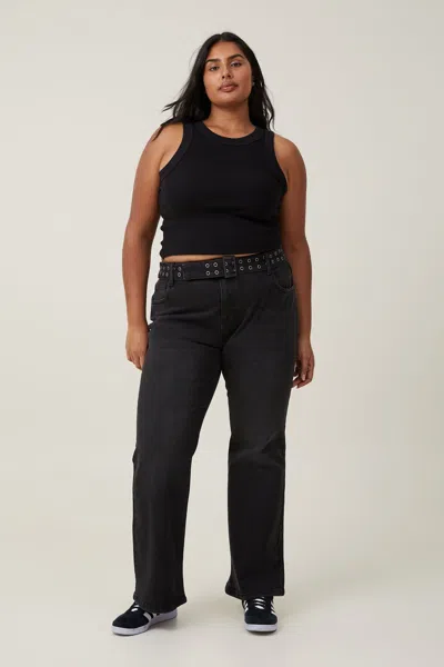 Cotton On Stretch Bootcut Flare Jean In Black Pepper/eyelet Belt