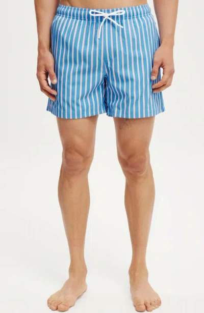 Cotton On Stretch Swim Short In Blue Retro Stripe