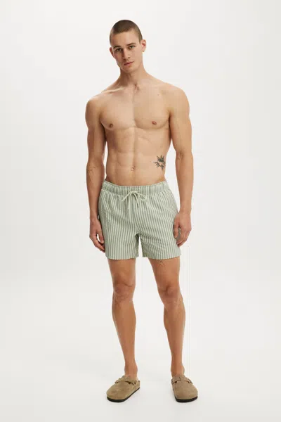 Cotton On Stretch Swim Short In Green Stripe Seersucker