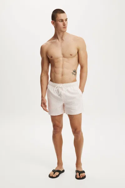 Cotton On Stretch Swim Short In Pink Stripe Seersucker