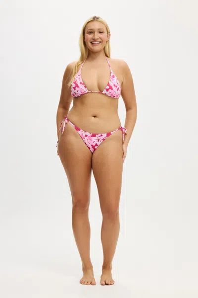 Cotton On String Tie Side Brazilian Bikini Bottom In Tropical Lily Crushed Berry