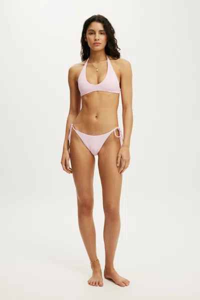 Cotton On String Tie Side Cheeky Bikini Bottom In Pink Petal Waffle