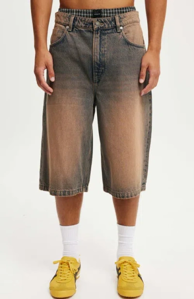 Cotton On Super Baggy Jort In Trippin Blue