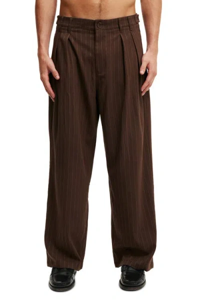 Cotton On Super Baggy Pleated Pant In Chocolate Pinstripe
