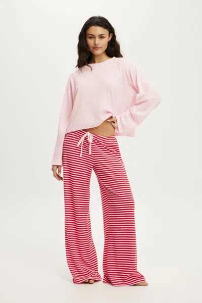 Cotton On Super Soft Waffle Wide Leg Pant In Ellie Stripe Cheeky Cherry/pink Kiss