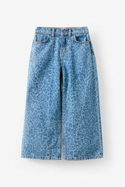 Cotton On Kids' Super Wide Leg Denim Jean In Blue Haven Mid Blue/leopard