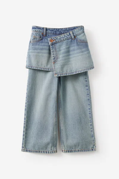 Cotton On Kids' Super Wide Leg Skirt Denim Jean In Blue