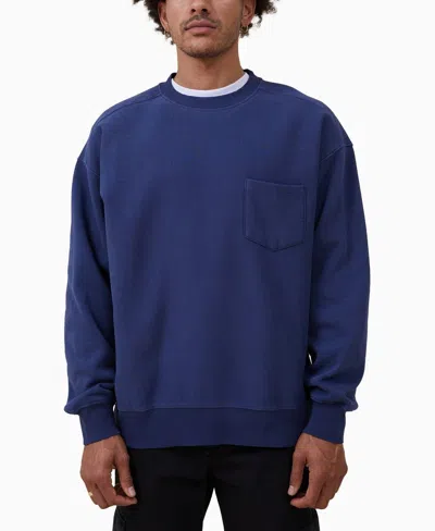 Cotton On Sweater Men'sindigo Fleece Drop Shoulder Crew Neck Oversized Fts273 In Blue