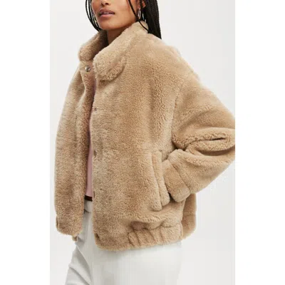 Cotton On Teddy Bomber Jacket In Stone