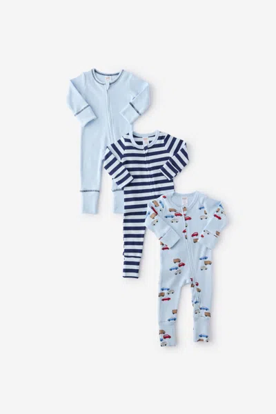 Cotton On Kids' The 3pk Remi Long Sleeve Zip Romper In Blue