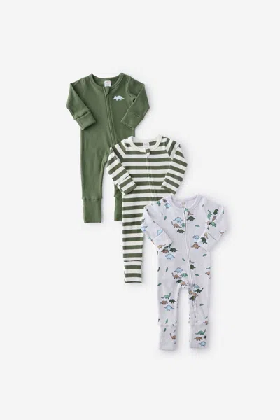 Cotton On Kids' The 3pk Remi Long Sleeve Zip Romper In Green