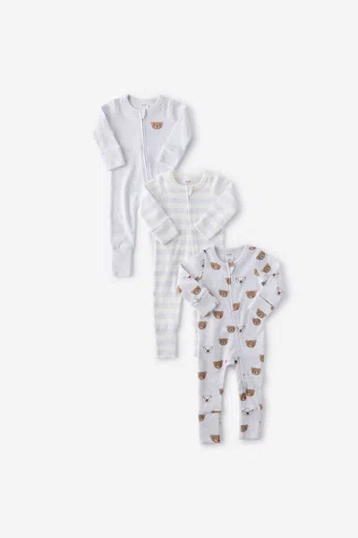 Cotton On Kids' The 3pk Remi Long Sleeve Zip Romper In White