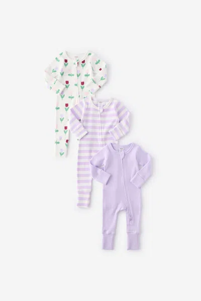 Cotton On Kids' The 3pk Remi Long Sleeve Zip Romper In Purple