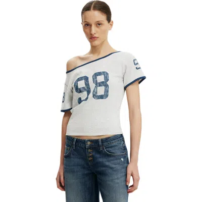 Cotton On The Fitted Off Shoulder Graphic Tee In Metallic