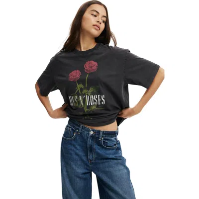 Cotton On The Lcn Music Boxy Graphic Tee In Guns N Roses  Washed Black