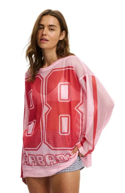 Cotton On The Long Sleeve Mesh Graphic Tee In Pink