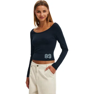 Cotton On The Ls Off Shoulder Graphic Tee In Blue