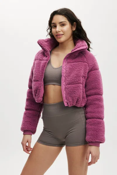 Cotton On The Mother Puffer Cropped Sherpa Jacket In Purple