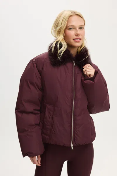 Cotton On The Mother Puffer Faux Fur Collar Bomber In Cherry Ripe