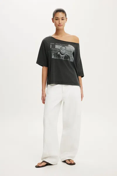 Cotton On The Notorious B. I.g. Music Off The Shoulder Boxy Graphic Tee In Lcn Mt Biggie The Notorious Big/washed Black