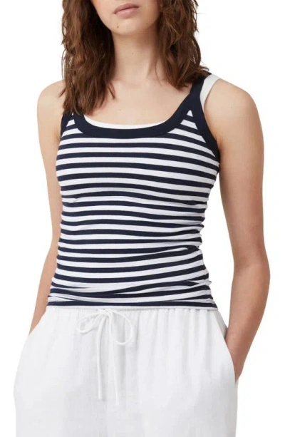 Cotton On The One Basic Camisole In Cara Stripe White/ Ink Navy