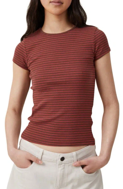 Cotton On The One Rib Crewneck T-shirt In Eliza Stripe Bottle Brown