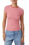 Shop Cotton On The One Rib Crewneck T-shirt In Mini Stripe White/ Fiery Red