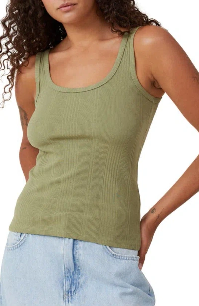Cotton On The One Variegated Rib Scoop Neck Tank In Cool Khaki