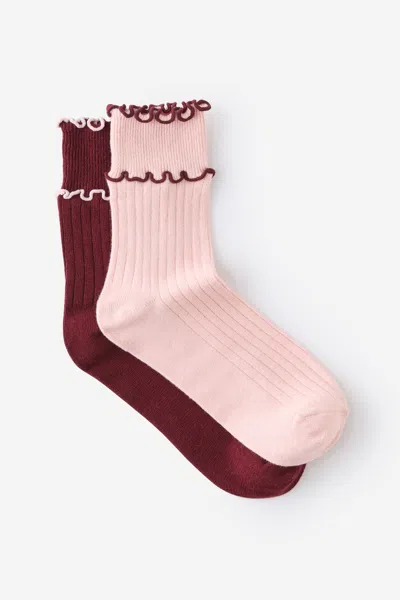 Cotton On The Perfect Pair Double Frill Rib Crew Sock 2pk In Pink