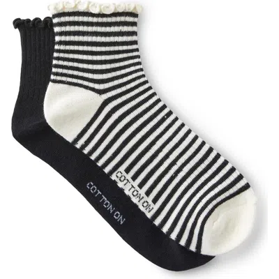 Cotton On The Perfect Pair Frill Rib Ankle 2pk In Multi